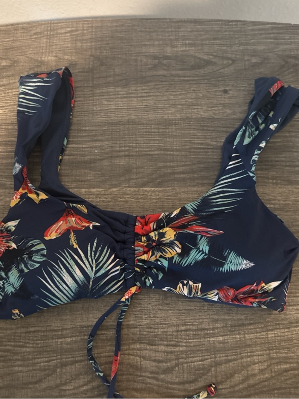 Roxy Navy Floral Drawstring Bikini Top